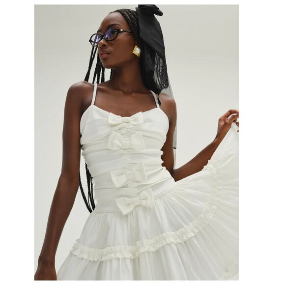 For Love & Lemons Whipped Cream Bow Detail Taffeta Minidress Size Small - Picture 5 of 16